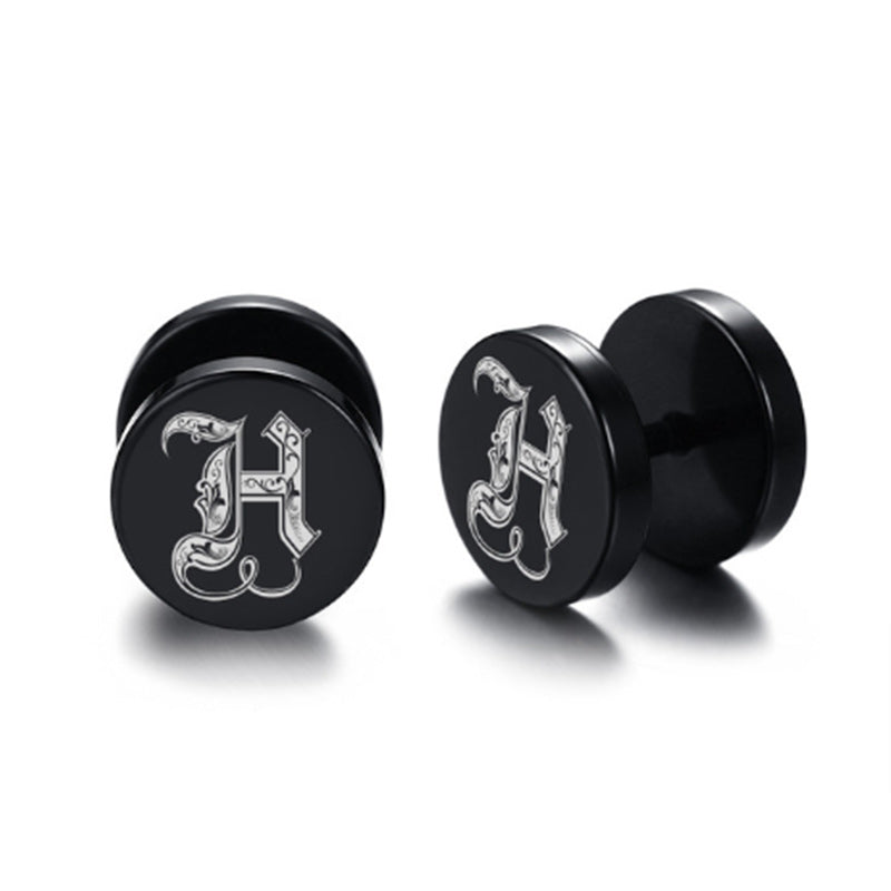 10mm Stainless Steel Stud Hoop Initials 26 Letter Stud Barbell Earrings for Men Women-Earrings-Innovato Design-H-Innovato Design