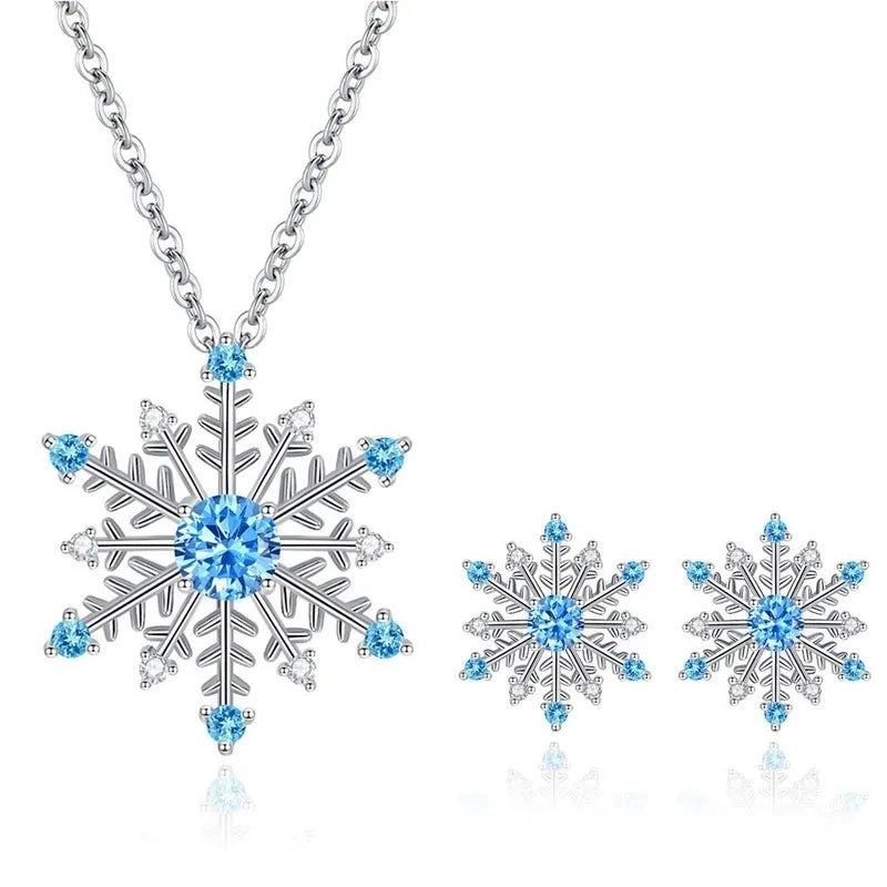 Austrian Crystal Snowflake Flower Pendant Necklace Earrings Set