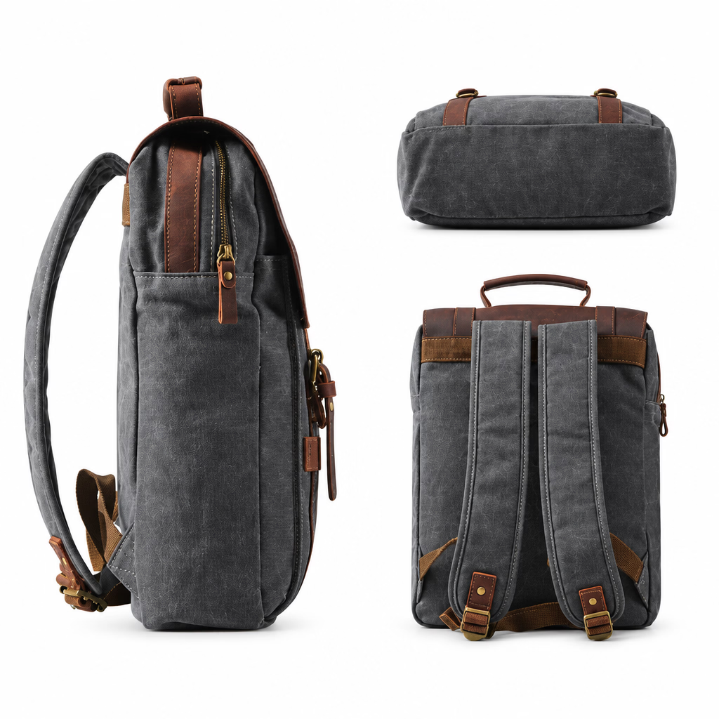 Canvas Leather Travel Backpack 20 to 35 Litre