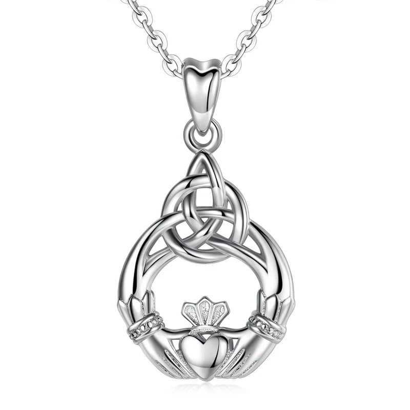 Infinity Claddagh & Silver Celtics Knot Pendant Necklace 925 Sterling Silver