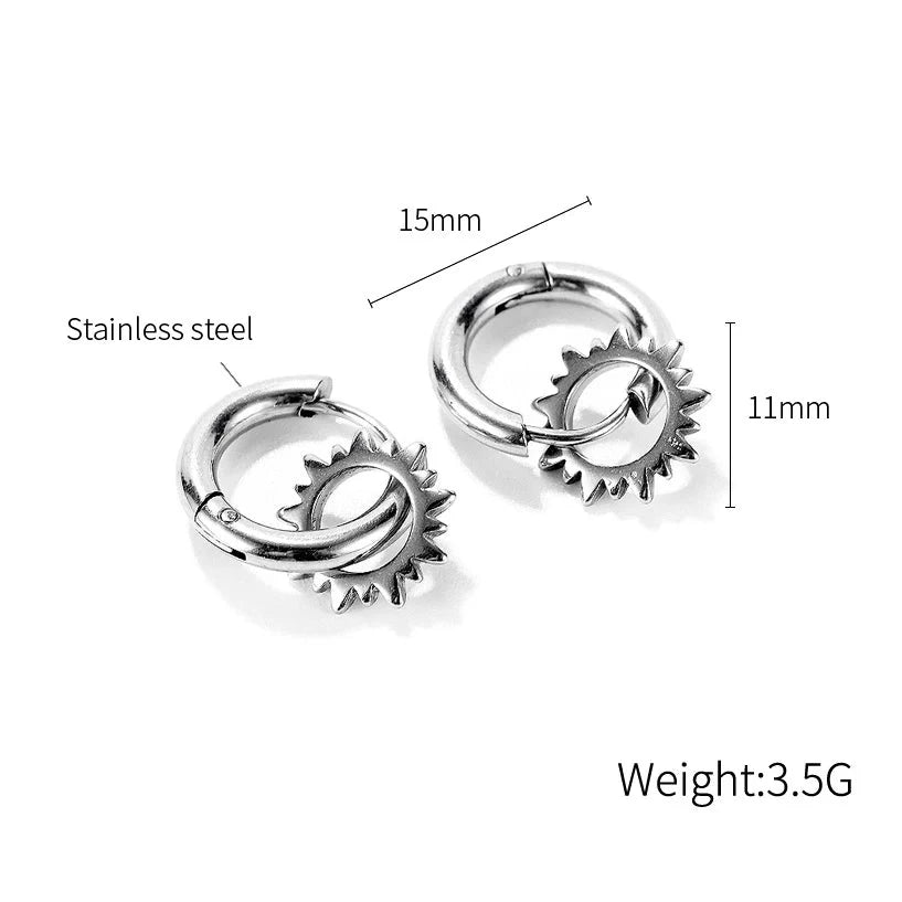 Stainless Steel Men Huggie Gear Hoop Stud Earrings Set
