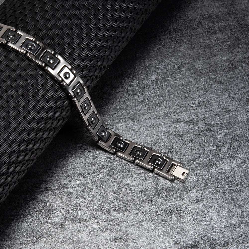Men Ceramic Bracelet Black & Silver Magnetic Hematite Energy