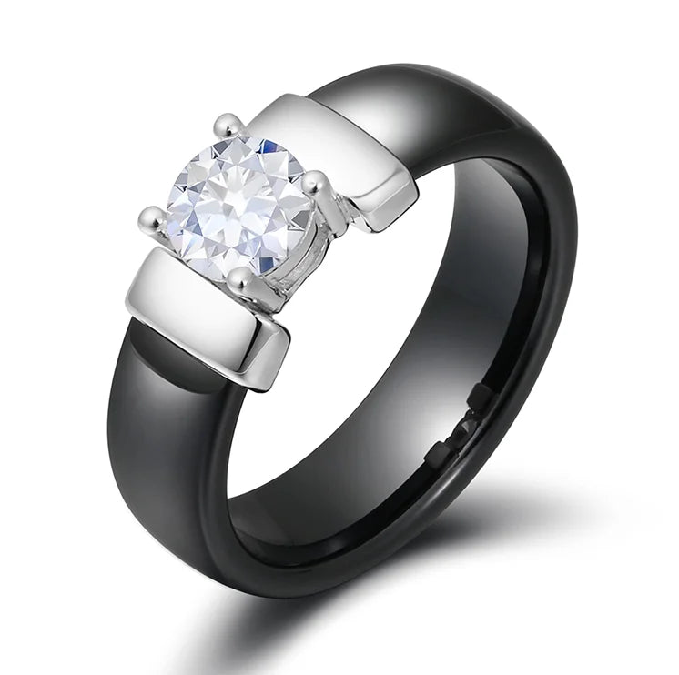 Ceramic Crystal and Cubic Zirconia Wedding Engagement Ring