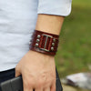 Men's Wide Alloy Genuine Leather Bracelet Bangle Cuff Brown Black Silver Tone Adjustable