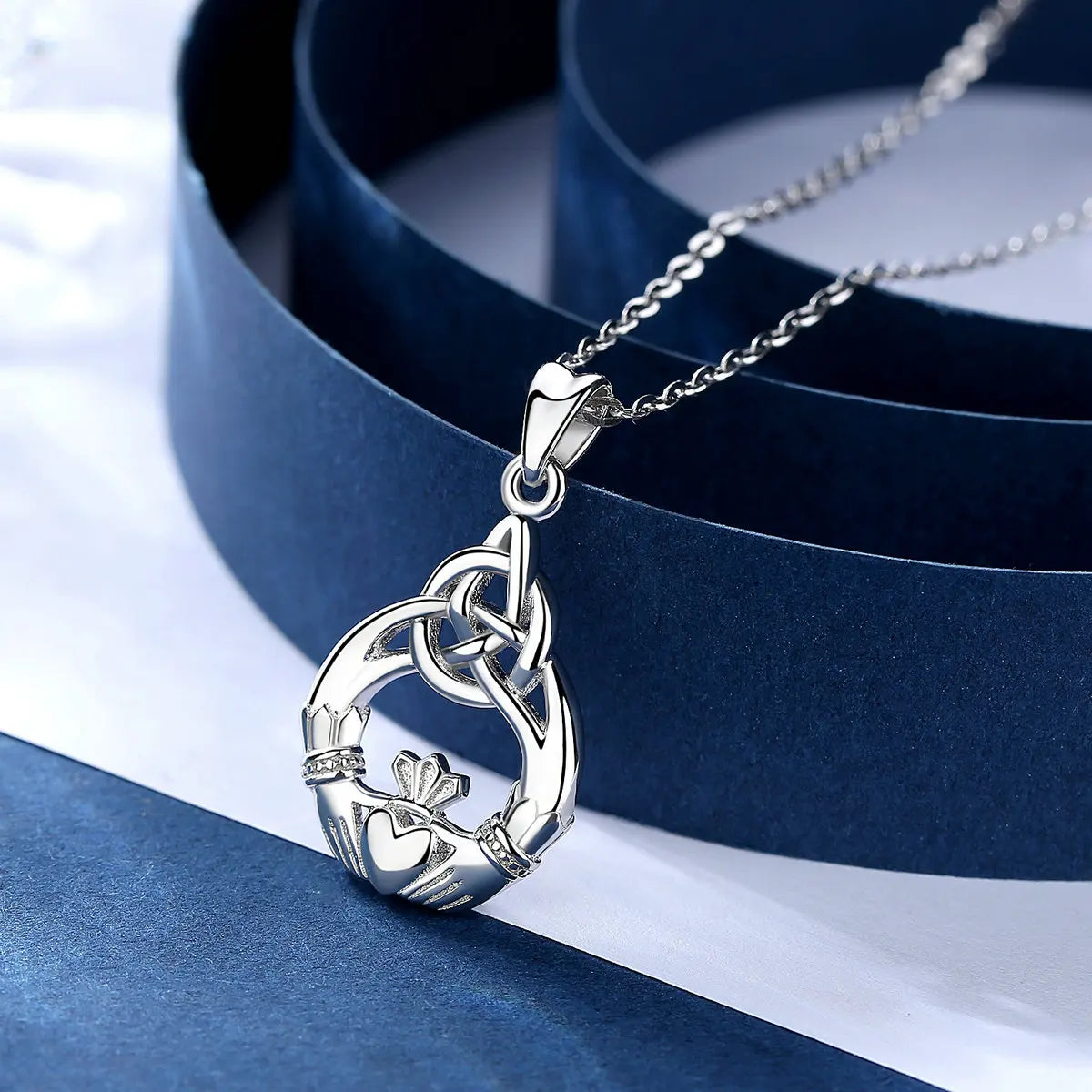 Infinity Claddagh & Silver Celtics Knot Pendant Necklace 925 Sterling Silver