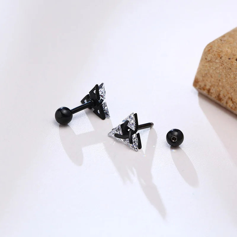 Triangle Stud Stainless Steel Earrings AAA Cubic Zirconia Black