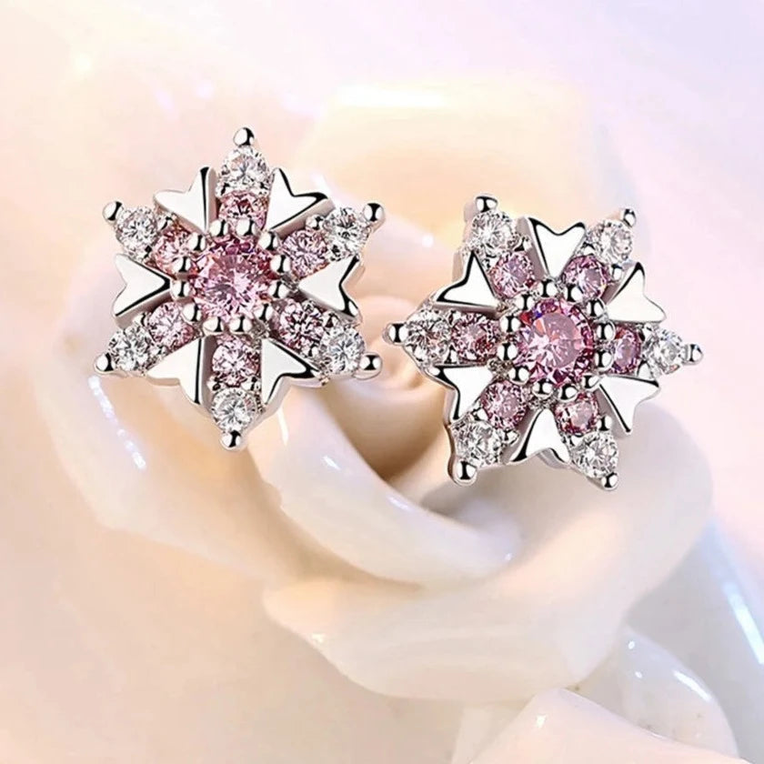 Austrian Crystal Snowflake Flower Pendant Necklace Earrings Set