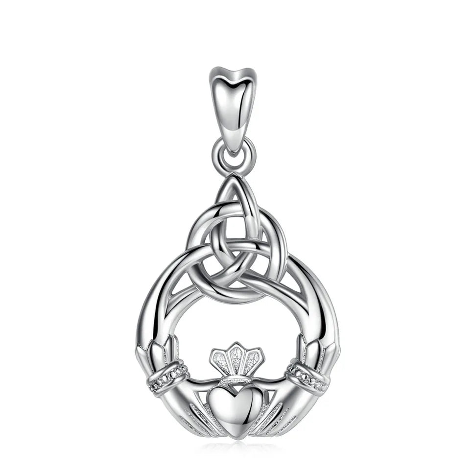 Infinity Claddagh & Silver Celtics Knot Pendant Necklace 925 Sterling Silver
