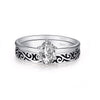 925 Sterling Silver Ring Onyx Men Flower Engrave Women Wedding Rings Set