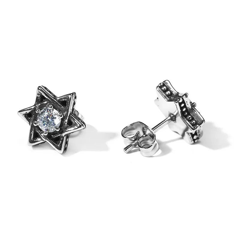 Men's 10mm Stainless Steel Star of David Stud CZ Earrings