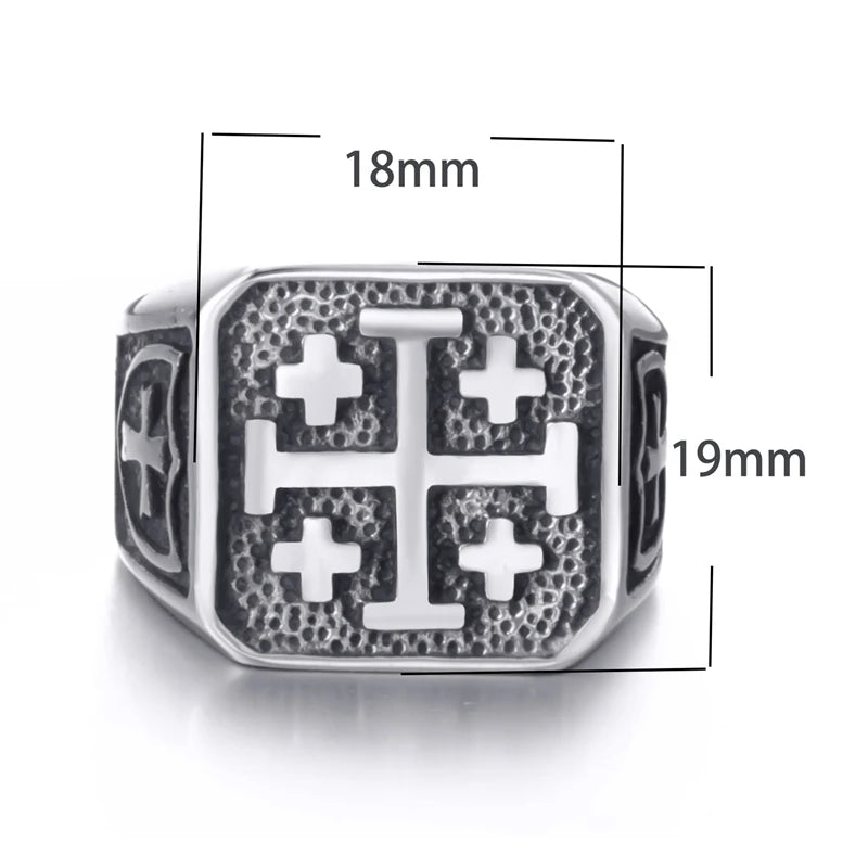 Stainless Steel Crusader Jerusalem Cross Ring