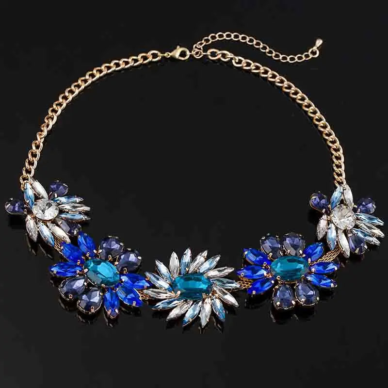 Fashion Charm Colorful Rhinestones Crystal Stone Flower Statement Bib Necklace