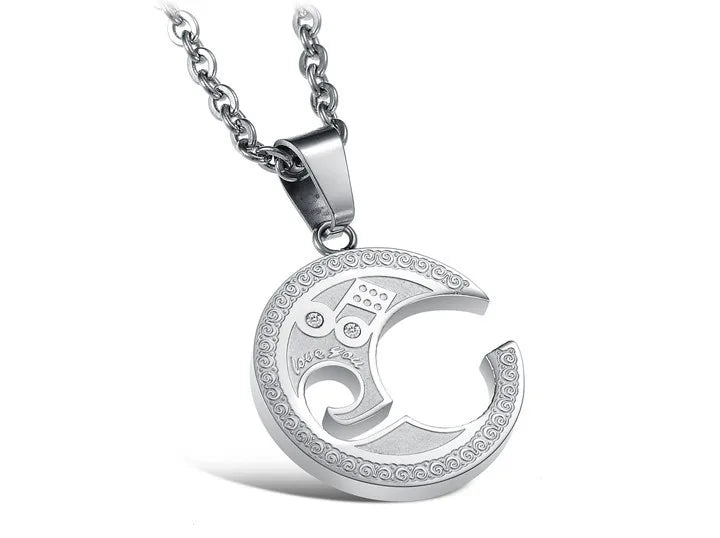 Stainless Steel Best Friend Puzzle Pendant Music Note Engraved "I love you" with Chain