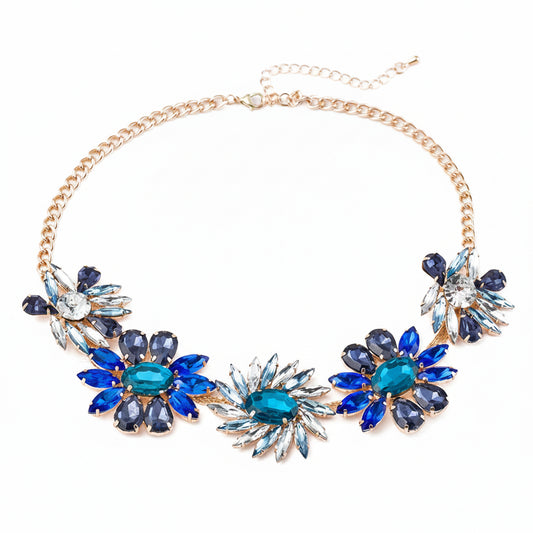 Fashion Charm Colorful Rhinestones Crystal Stone Flower Statement Bib Necklace
