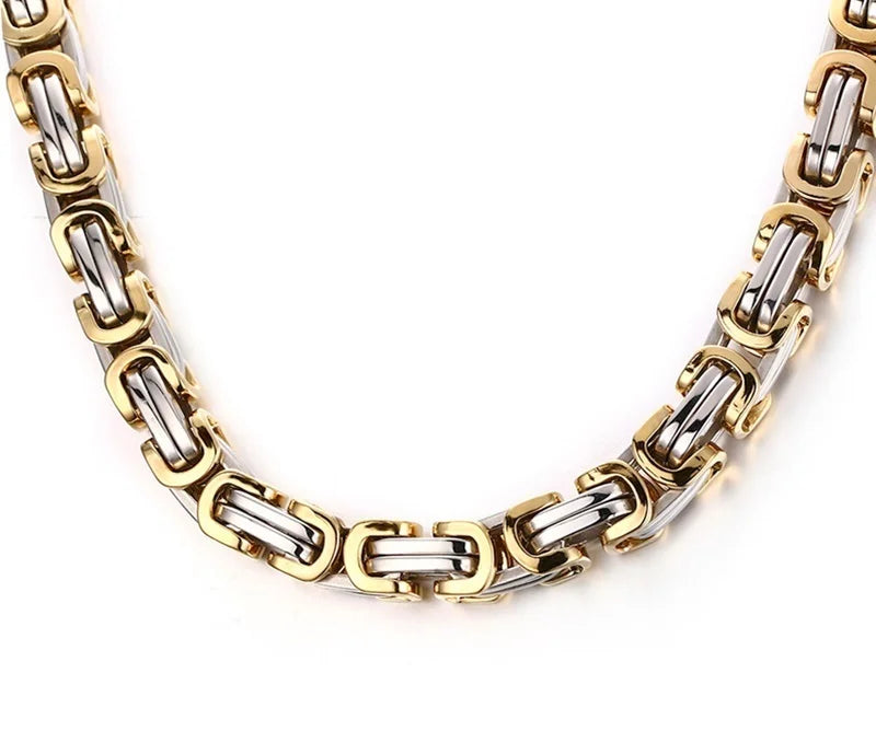 Three Tone Cross Pendant with Punk Byzantine Necklace
