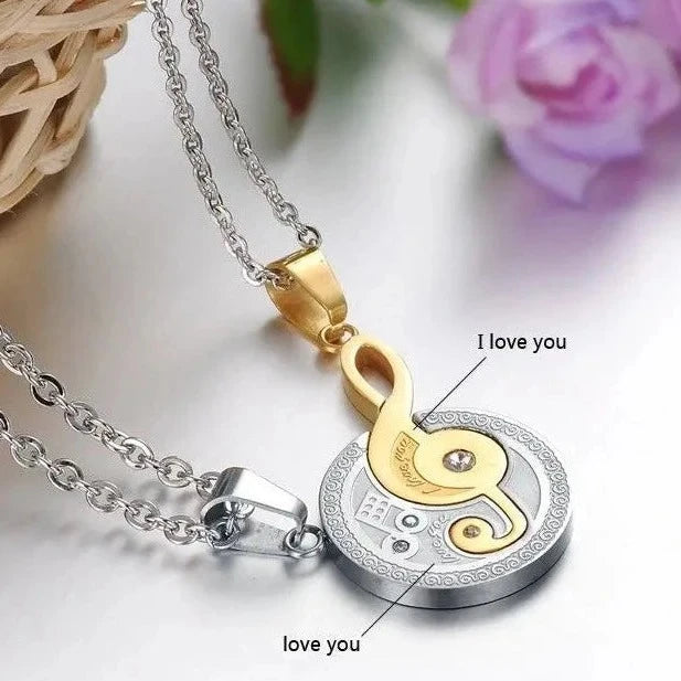 Stainless Steel Best Friend Puzzle Pendant Music Note Engraved "I love you" with Chain