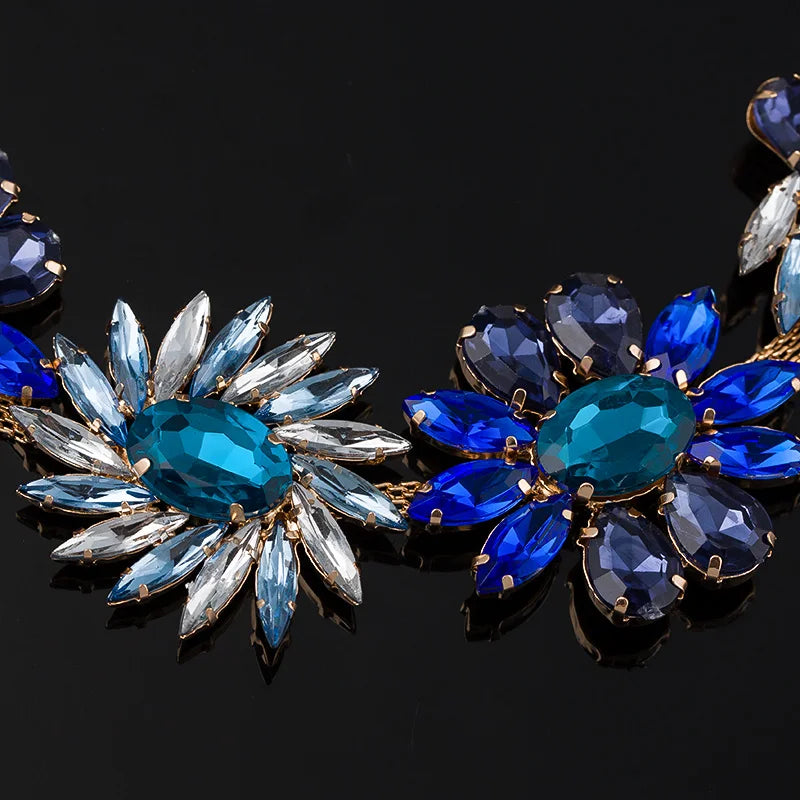 Fashion Charm Colorful Rhinestones Crystal Stone Flower Statement Bib Necklace