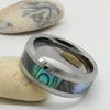 Men's Wide 8mm Tungsten Mother of Pearl Abalone Shell Ring Band Silver Tone Comfort Fit Wedding