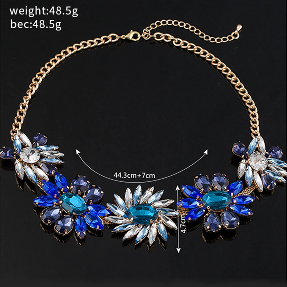 Fashion Charm Colorful Rhinestones Crystal Stone Flower Statement Bib Necklace
