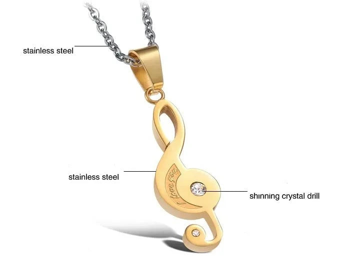Stainless Steel Best Friend Puzzle Pendant Music Note Engraved "I love you" with Chain