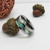 Men's Wide 8mm Tungsten Mother of Pearl Abalone Shell Ring Band Silver Tone Comfort Fit Wedding