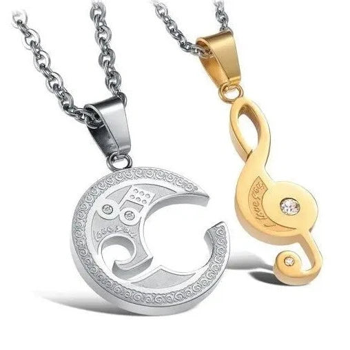 Stainless Steel Best Friend Puzzle Pendant Music Note Engraved "I love you" with Chain