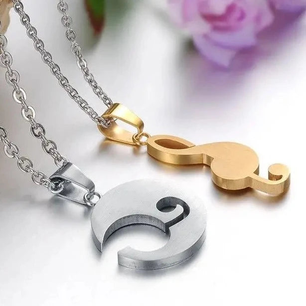 Stainless Steel Best Friend Puzzle Pendant Music Note Engraved "I love you" with Chain