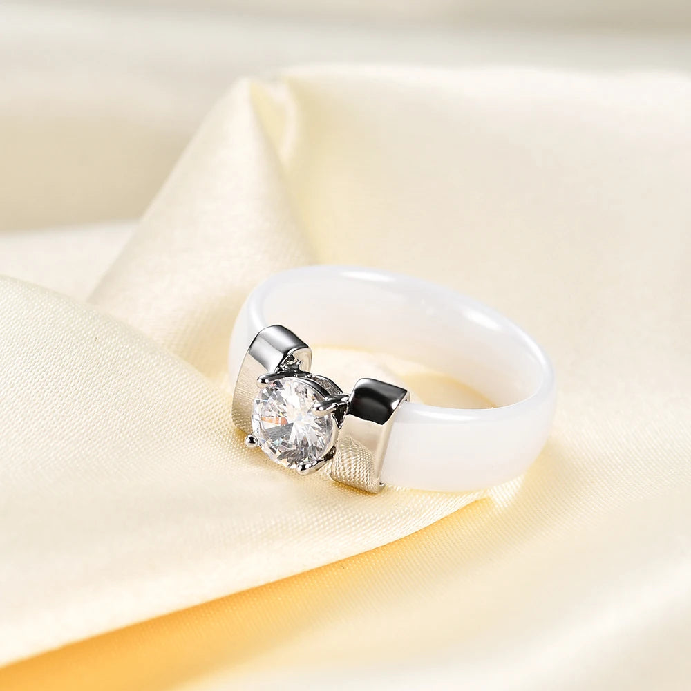 Ceramic Crystal and Cubic Zirconia Wedding Engagement Ring