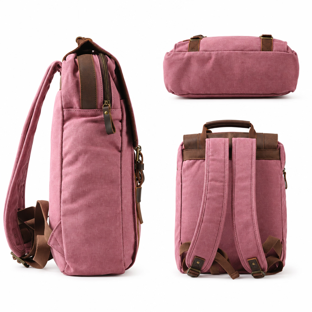 Canvas Leather Travel Backpack 20 to 35 Litre