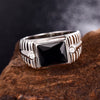 925 Sterling Silver Ring Onyx Men Flower Engrave Women Wedding Rings Set