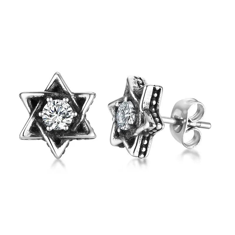 Men's 10mm Stainless Steel Star of David Stud CZ Earrings