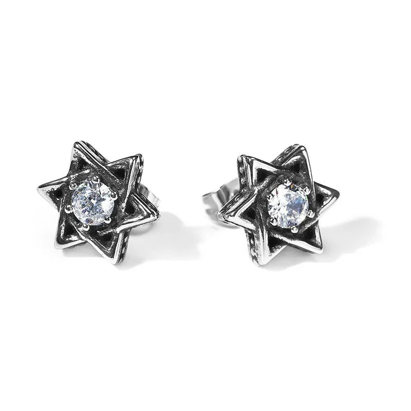 Men's 10mm Stainless Steel Star of David Stud CZ Earrings