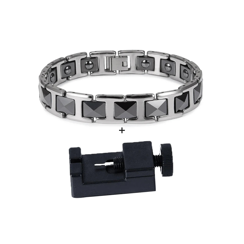 Men Ceramic Bracelet Black & Silver Magnetic Hematite Energy