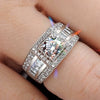 Cubic Zirconia and Round Crystal & Rhinestone Sterling Silver Wedding Ring Set