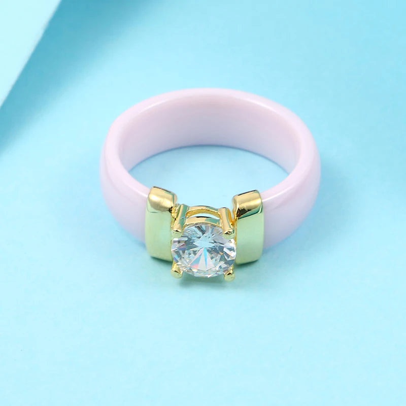 Ceramic Crystal and Cubic Zirconia Wedding Engagement Ring