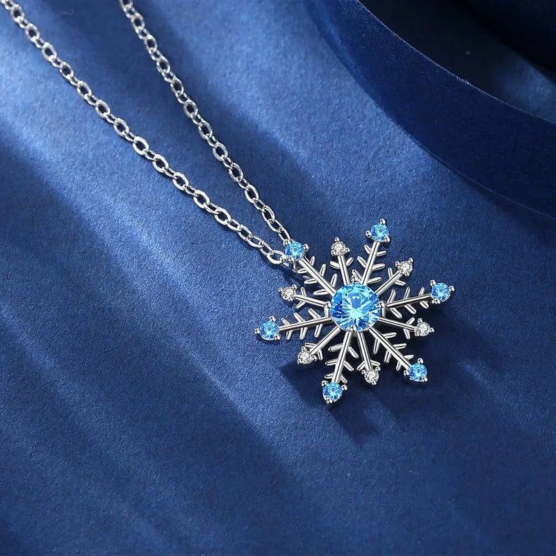 Austrian Crystal Snowflake Flower Pendant Necklace Earrings Set