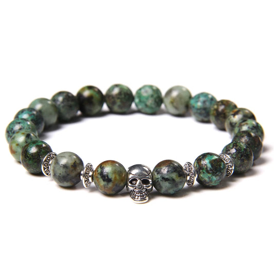 Natural Lava Stone Multicolor Beaded Skull Bracelet