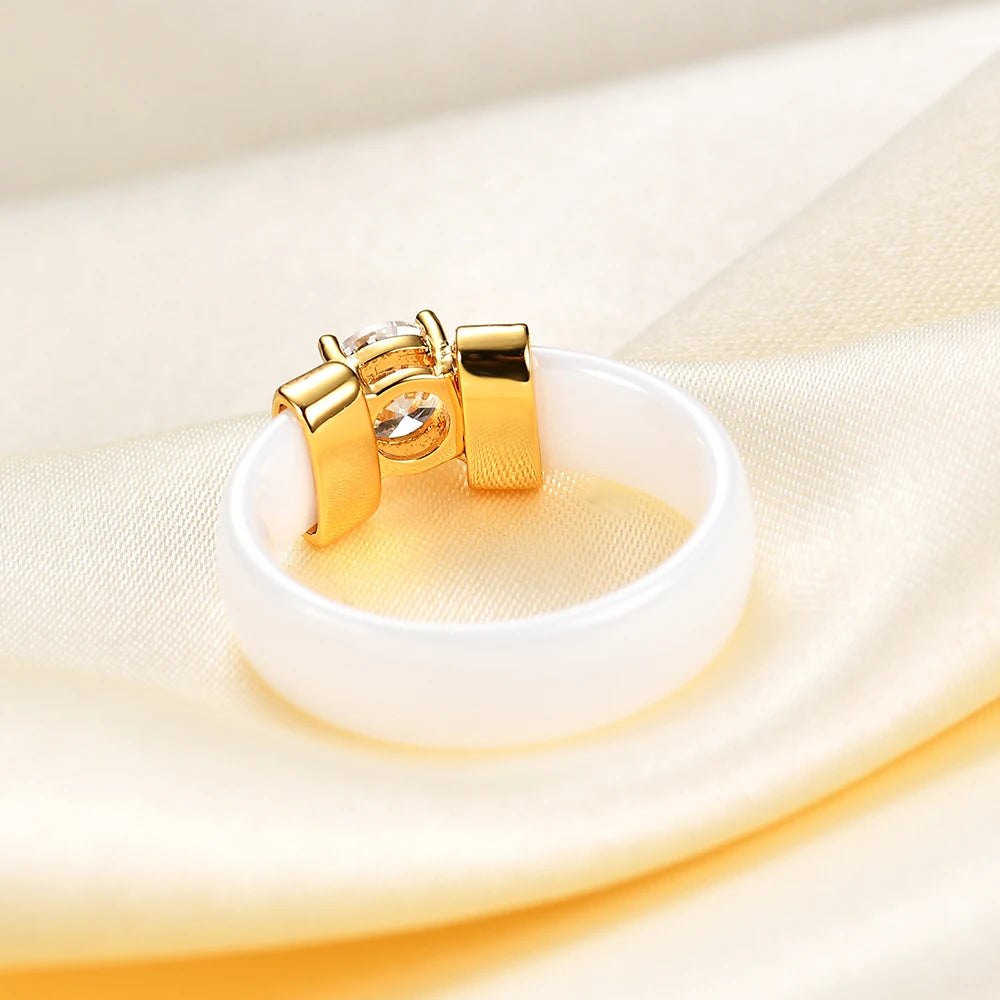 Ceramic Crystal and Cubic Zirconia Wedding Engagement Ring