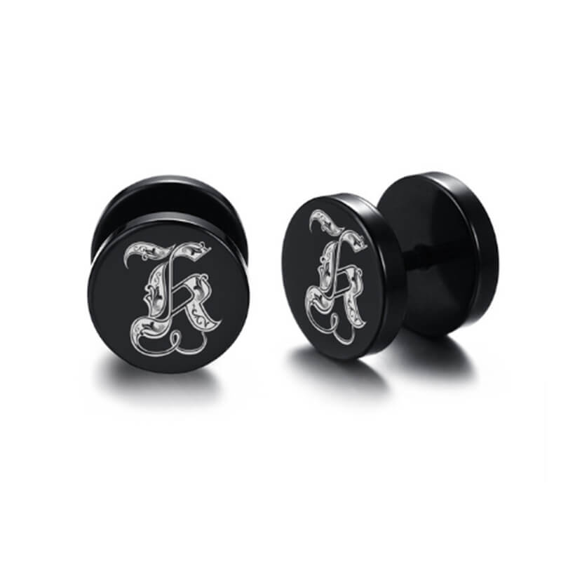 10mm Stainless Steel Stud Hoop Initials 26 Letter Stud Barbell Earrings for Men Women-Earrings-Innovato Design-K-Innovato Design