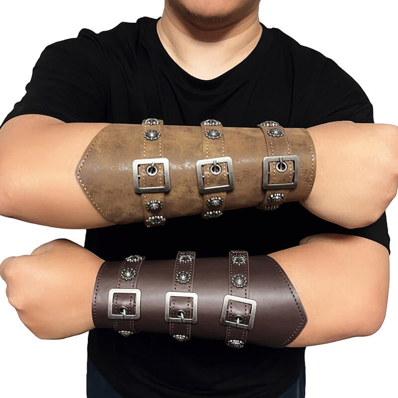 Medieval Nordic Viking Knight Warrior Ranger Bracer Celtic Armor Leather Armband-Bracelets-Innovato Design-Light Brown-Innovato Design