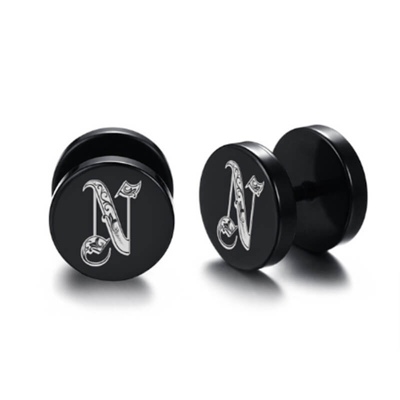 10mm Stainless Steel Stud Hoop Initials 26 Letter Stud Barbell Earrings for Men Women-Earrings-Innovato Design-N-Innovato Design