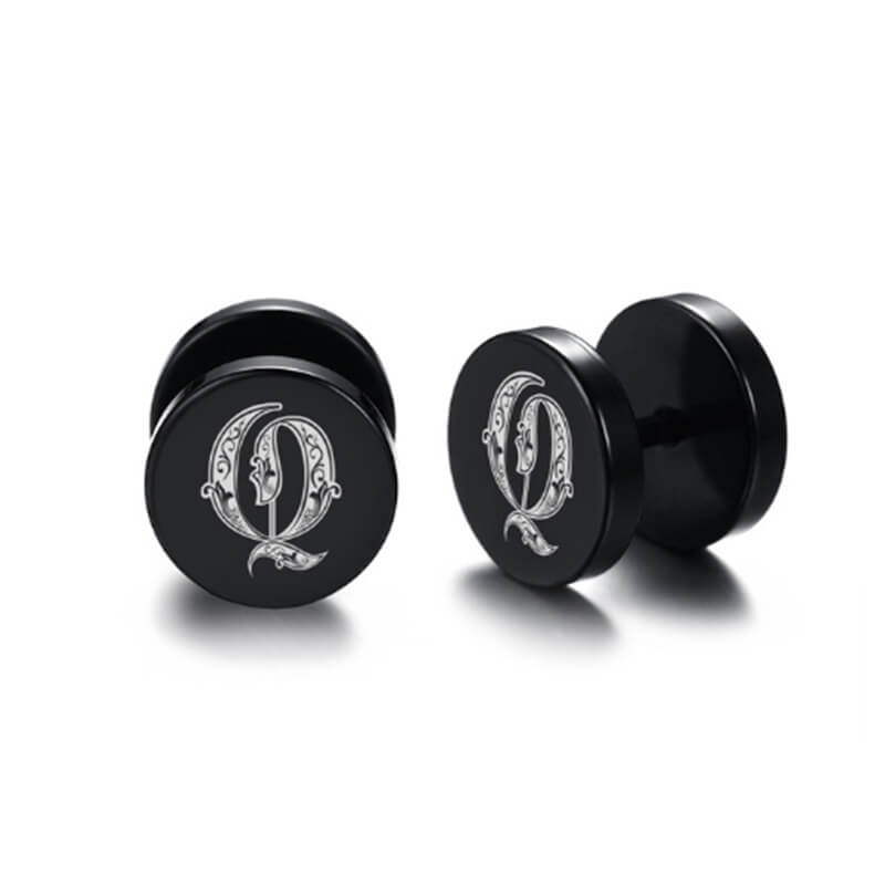 10mm Stainless Steel Stud Hoop Initials 26 Letter Stud Barbell Earrings for Men Women-Earrings-Innovato Design-Q-Innovato Design
