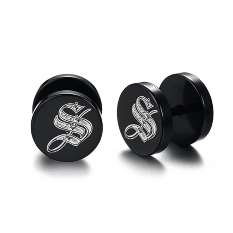 10mm Stainless Steel Stud Hoop Initials 26 Letter Stud Barbell Earrings for Men Women-Earrings-Innovato Design-S-Innovato Design