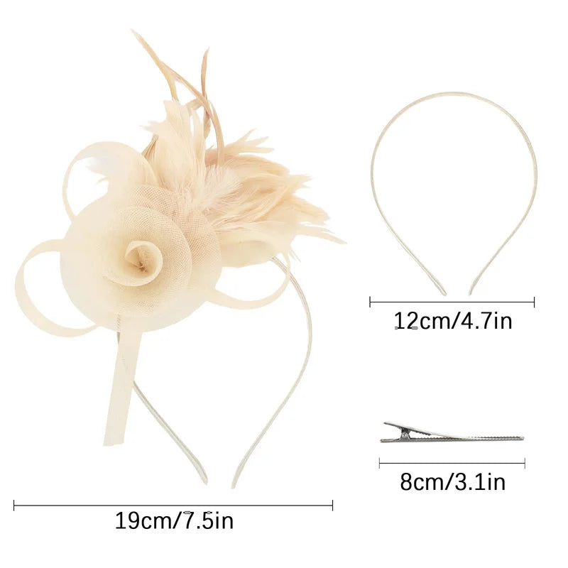 Beige Headband Pillbox Fascinator Hat with Cupid Feathers