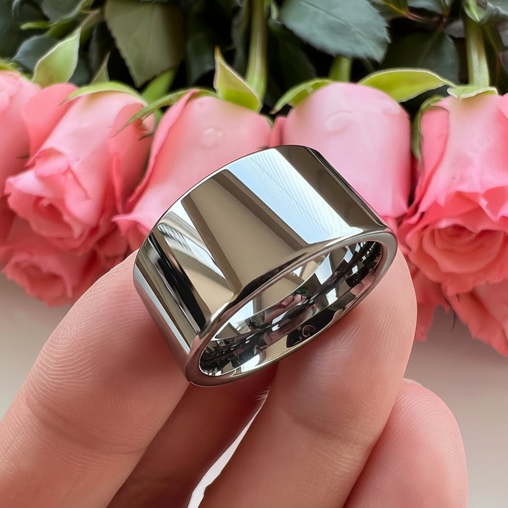 12mm Large Men Silver-Plated Tungsten Wedding Band