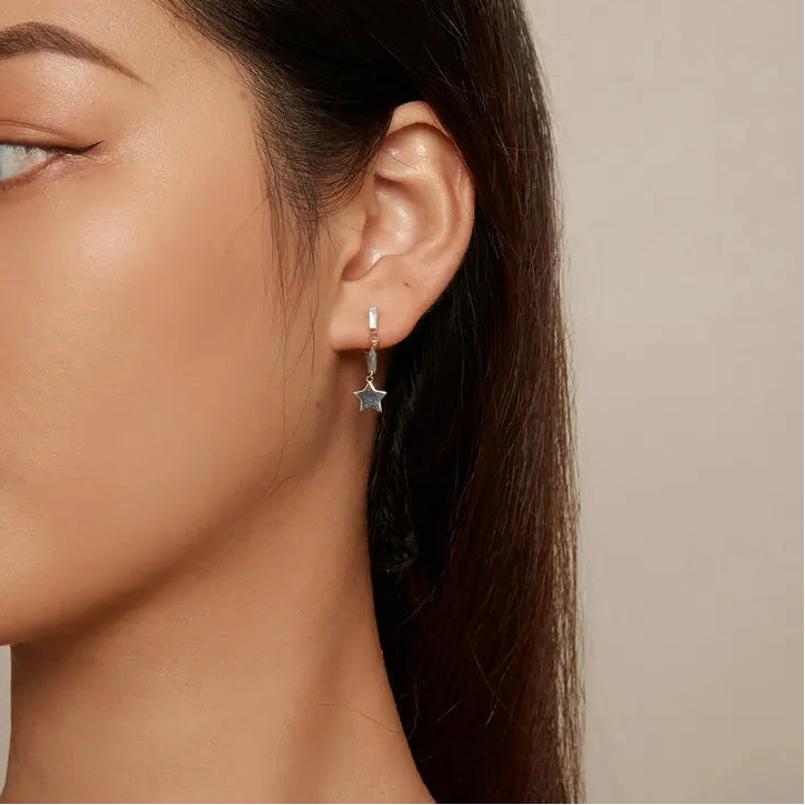 Double Star 925 Sterling Silver Vintage Drop Earrings