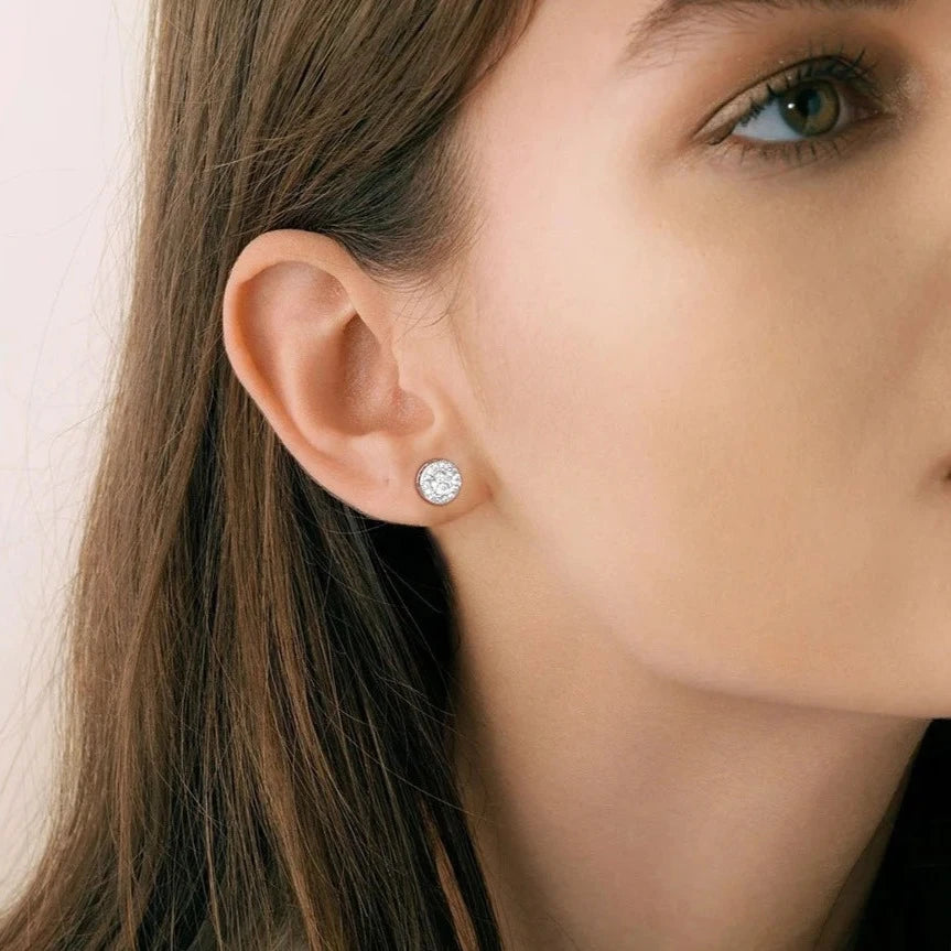 Silver Steel AAA Cubic Zirconia Women Men Stud Earrings