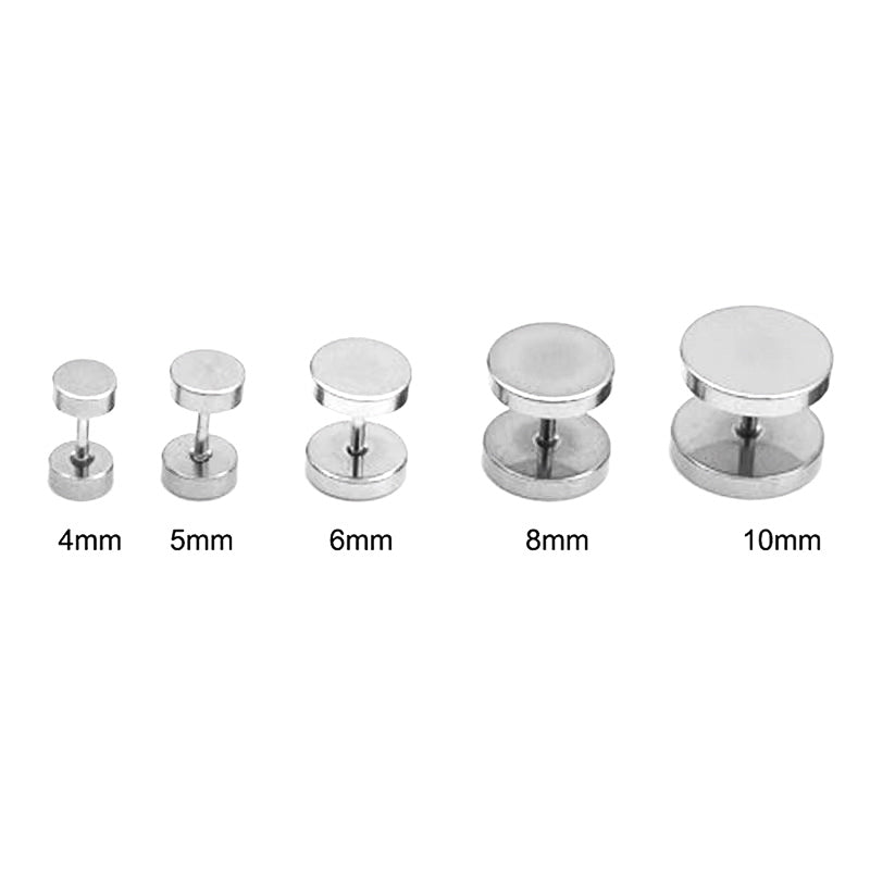 2 Pairs Men Women Stainless Steel Round Tunnel Plug Stud Earrings, Silver Black, 3-14mm