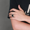 Fashion Stainless Steel Signet Rings with Black Agate Onyx for Men