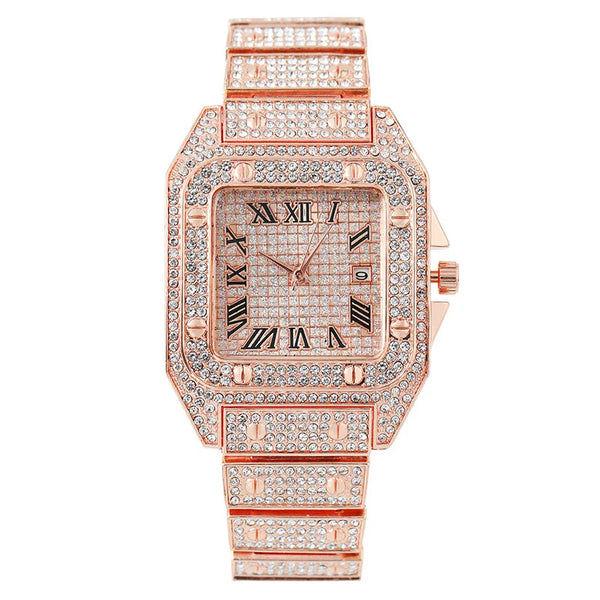 Rhinestone Diamond-Studded Stainless Steel Band Fashion Hip-hop Quartz Watch